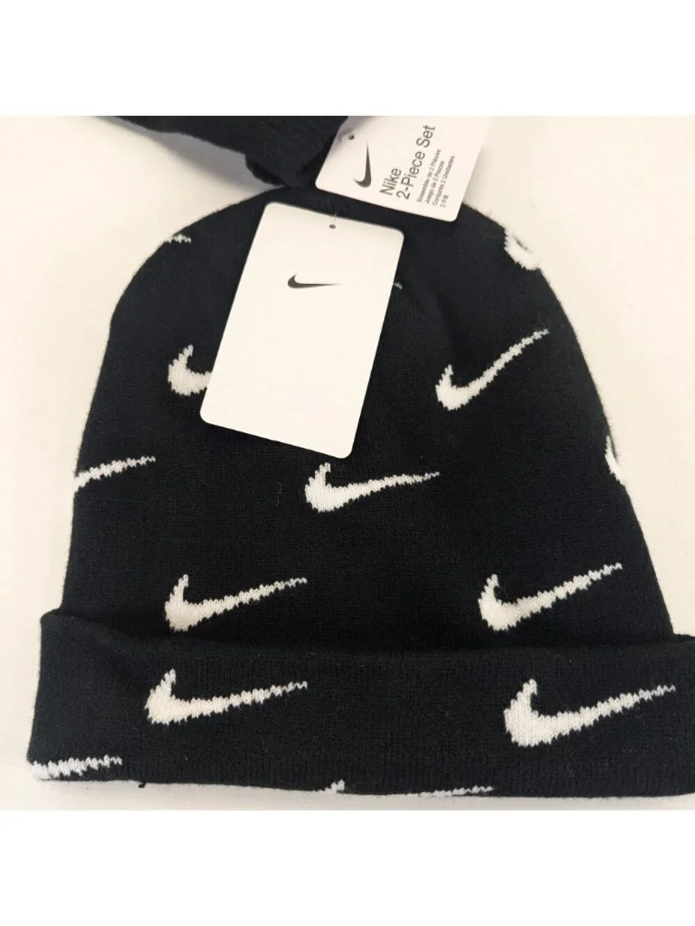 Nike Soft Stretch Folded Unisex Beanie Hat Gloves 2 Piece Kids 8 20 Black Swoosh